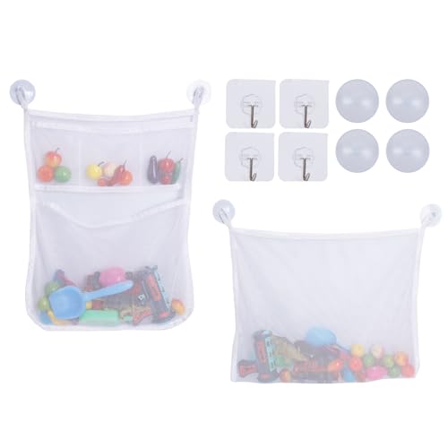 2Pcs Mesh Bath Toy Organizer Bags with Suckers & Hooks, Bathtub T...