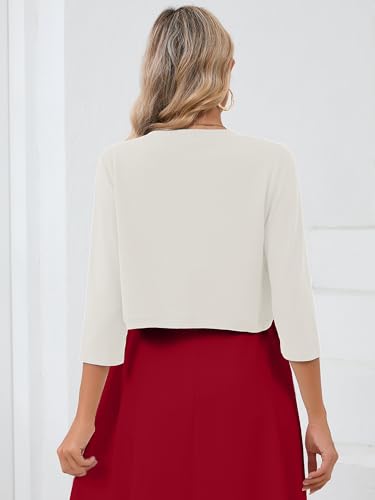 Image of Heymoments Women's 3 /4 Sleeve Casual Shrugs Lightweight Open Front Cropped Cardigan for Dresses