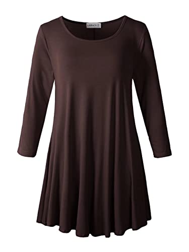 LARACE Women 3 4 Sleeve Tunic Top Loose Fit Flare T-Shirt(2X, Coffee)