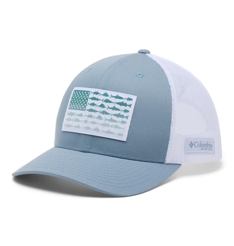 Image of Columbia Unisex Unisex PFG Fish Flag Mesh Snap Back Hat, Dockside Blue /White /Fish Flag, One Size