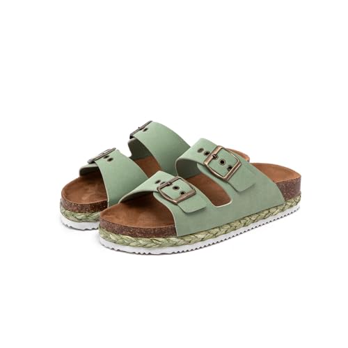 Lryweisy Women Suede Sandals Cork Sandals Comfortable Espadrilles Flatform with Arch Support