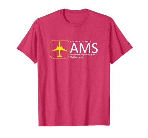 Amsterdam Airport Schiphol International Airport Tee T-Shirt, Men, Red Heather, 3X-Large