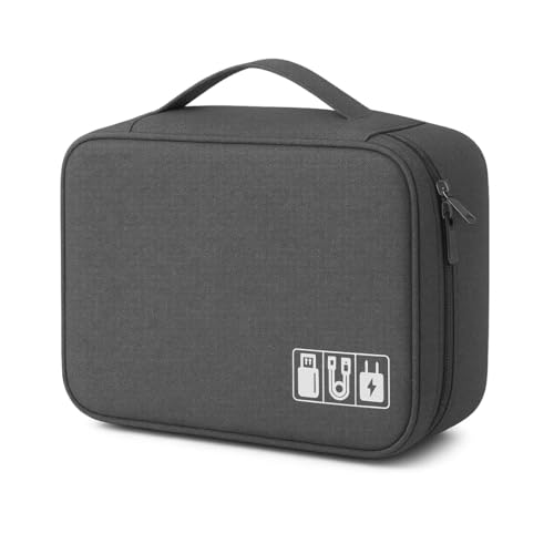 Nécessaire Organizadora Multifuncional Porta Fios Cabos Carregadores HD Fones Estojo Maquiagem Viagem Compacta Bolsa Case Alça de Mão (Cinza)