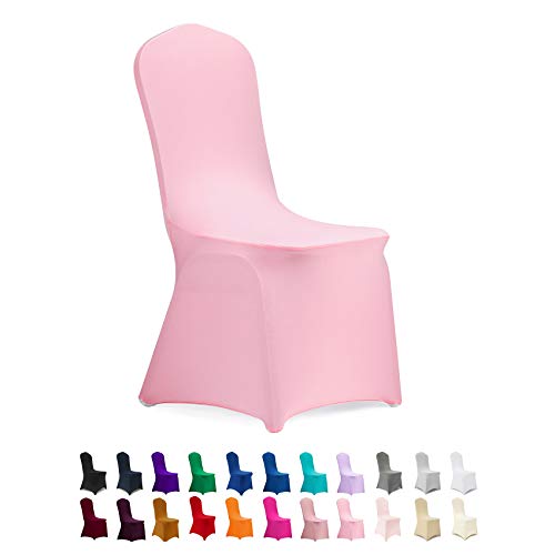 Peomeise Stretch Spandex Chair Cover for Wedding Party Dining Banquet Event (Pink, 25)