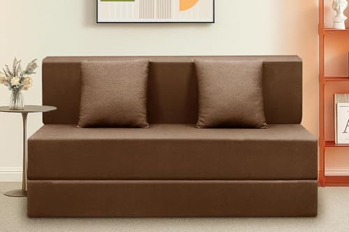 Image of ARTFUL LIVING | Foldable Two Seater 4X6 Sofa Bed | Convertible Sofa Cum Bed with Cushion Jute Fabric Perfect for Living Rooms & Office, Guest Room - Brown Color