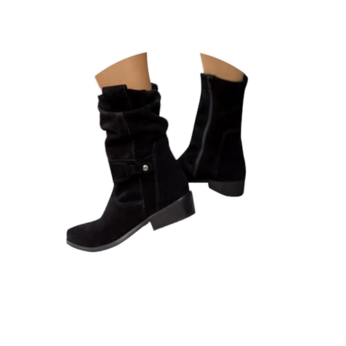 Women's Mid Calf Boots Round Toe Low Heel Comfortable Slip Resistant Ankle Boots Side Zip Vintage Casual Outdoor Footwear - Main Image