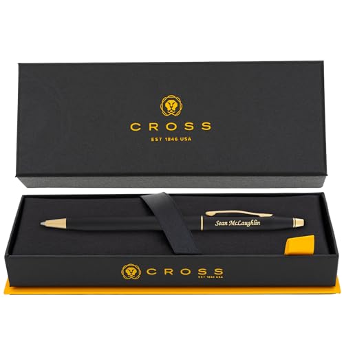 Cross Pens | Engraved Cross Classic Century Ballpoint Finished in Black with Gold Trim. Includes Gift Box for Graduation, Birthday, or Holiday Gift.