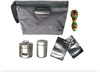 Smell Proof Bag, Herb/Spices Grinder, Airtight Stash Jar and Unbreakable Silicone Straws Bundle