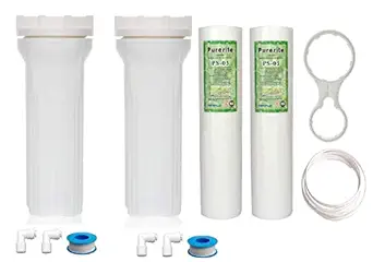 KRPLUS Polypropylene Material 2 Pcs. Pre Filter Housing Bowl + 2 Spun Filter + Spanner + 3 Mtr. RO Pipe + Teflon for Water Purifier, Pack Of 8 (White)