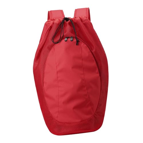 Drawstring Backpack Sports Gym Bag Zip Pocket Nylon Beach Gym Backpack Badminton Racket Bags for Hiking Dance Travel Shopping, Red