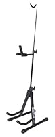 'a' frame black metal stands incorporating a bow holder Adjustable height neck holder and protective foam padded supports Fold flat for storage Violin/ukulele stand Lightweight design