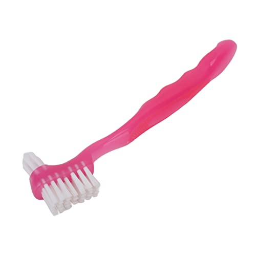 Denture Brush, Denture Toothbrush False Teeth Brush, False Teeth Brush, Dirt Removal, Plaque Removal Ergonomic Double Sided Soft Hair Safe Portable Professional (Pink) #TOP6