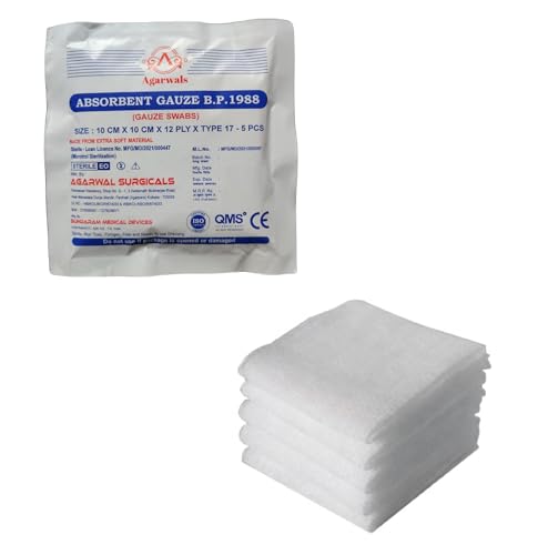 Image of Absorbent Gauze Swabs Sterile 10 cm X 10 cm X 12 ply (5Pcs /Pack)(Pack of 10 i.e. 50 Dressings)