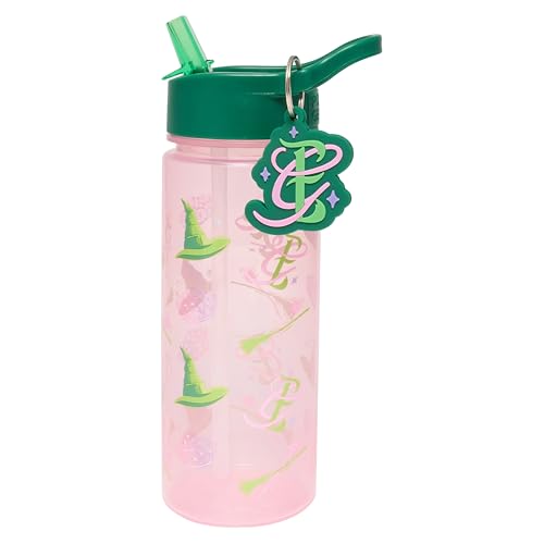 Wicked Movie 500ml Kids Water Bottle with Keyring Charm and Straw by Polar Gear | Wicked Gifts | Back to School Supplies Pink & Green