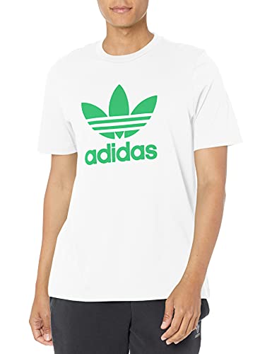 adidas Originals Camiseta masculina com trevo Adicolor, Branco/Semi gritando verde, 18