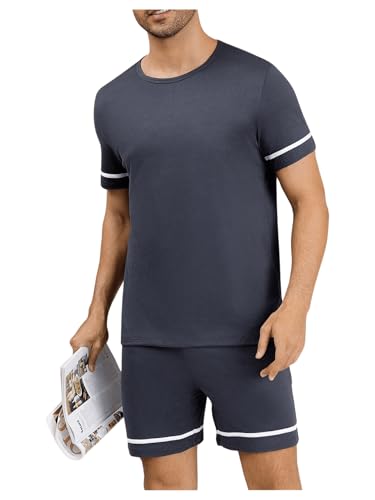 Verdusa Men's Pajamas Comfy Pjs Set Sleepwear Short Sleeve Short Sets 2 Piece Lounge Set