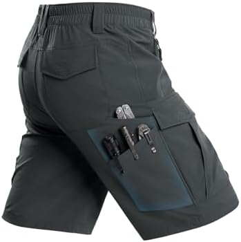 Moosehill Men's Hiking Cargo Shorts: Quick Dry Lightweight, Dark Grey, 36