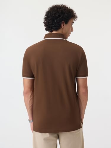 Image of The Souled Store Pique Polo: Men and Boys Short Sleeve Spread Collar Solid Textured Fabric Casual Everyday Office Wear Regular Fit Cotton Polos