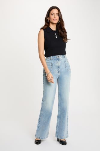 Jean large taille haute double stone femme - vue 5