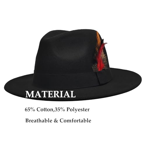 Image of Mens Fedora Hats Classic Wide Brim Fedora Hat for Women Men Dress Hats Panama Hat with Band