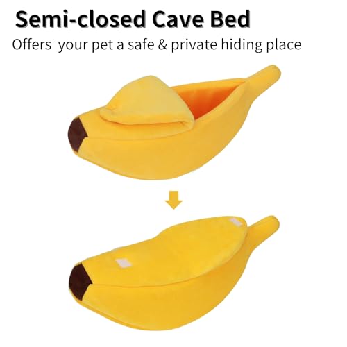 SEZDEKI Small Animal Bed Warm Cozy Banana Cave Hideout Sleep Nest House Habitat for Hedgehog Hamster Rat Chinchilla Guinea Pig Ferret Chinchilla Cage Accessories Pet Supplies (Small, Yellow) - Thumbnail 3