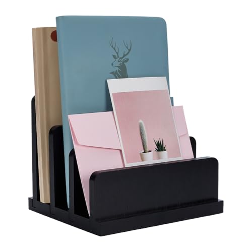 FINGERINSPIRE Schwarzer Briefhalter Aus Bambus Für Die Arbeitsplatte Mit Schlitzen In 4 verschiedenen Größen Rechteckiger Brief Organizer Aus Bambus Vertikaler Schreibtischhalter Für Briefe Dateien