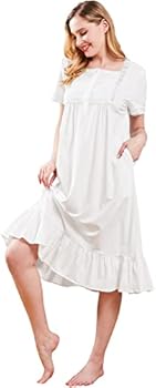 Nanxson Katoenen Nachtjapon Voor Vrouwen Slaapkleding Met Lange Mouwen Wijnoogst Victoriaans Kanten Nachthemd Loungekleding (S, Wit