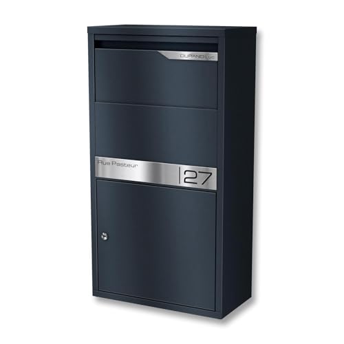 Metzler® boîte à Colis sécurisée avec clapet sans Contact et Plaque gravée Personnalisable RAL 7016 Gris Anthracite résistante aux intempéries Montage Mural ou Sol Avalon 2