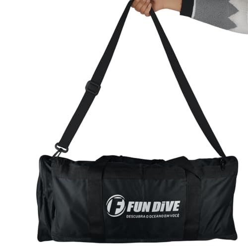 Fun Dive Bolsa Mala de Mergulho Drenante, Preta, Poliéster e tela em PVC flexível, 86x32x34cm, com Compartimento Interno e Bolsos Externos, para Equipamentos de Mergulho