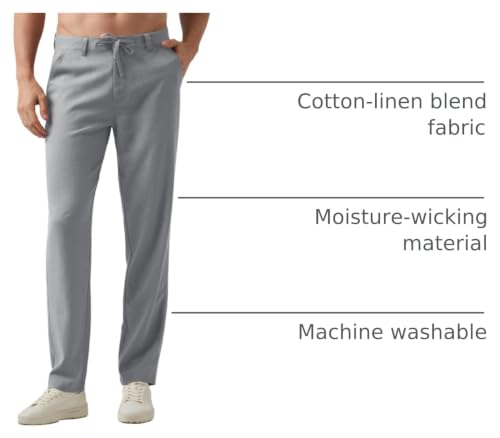 Image of Willit Men's Linen Pants Casual Lightweight Drawstring 29 inch 30 inch 32 inch