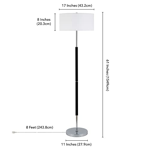 Image of Henn&Hart 2-Light Floor Lamp with Fabric Shade in Matte Black /Polished Nickel /White, Floor Lamp for Home Office, Bedroom, Living Room