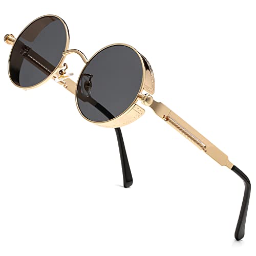 HJSTES Vintage Steampunk Round Sunglasses for Women Men