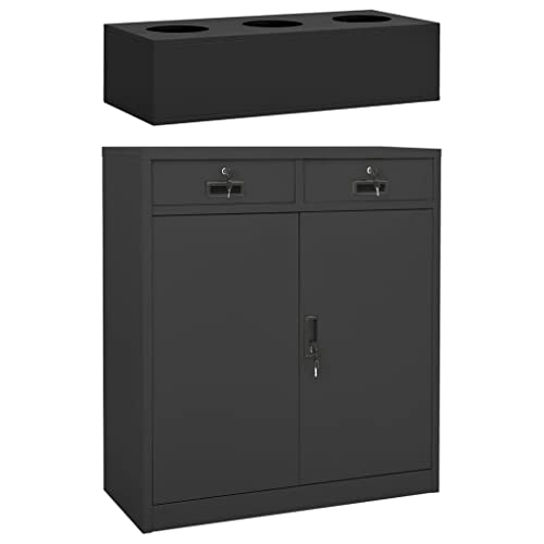 Bucmath Armario de oficina con macetero, antracita, 90 x 40 x 125 cm, acero, 2 cajones, con cerradura, para oficina y hogar