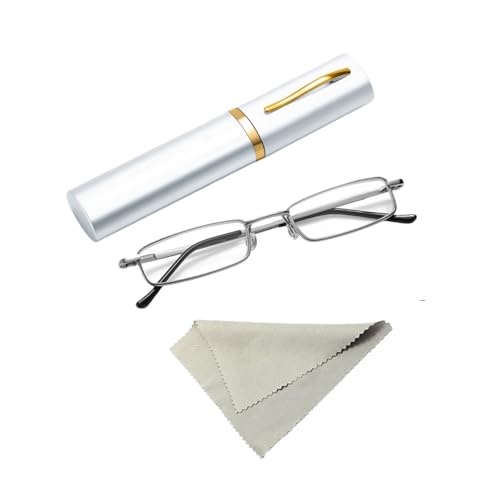 Dyiouxin Lunettes de Lecture,Mini Pliables,étroites en Métal à Charnière à Ressort Aide à la Lecture,Lunettes Loupe,Unisexe,avec étui und Chiffon Lunette