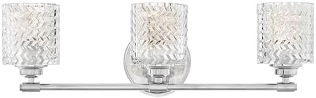 Hinkley Elle Collection Three Light Bathroom Vanity Fixture with Clear Chevron Glass, Chrome