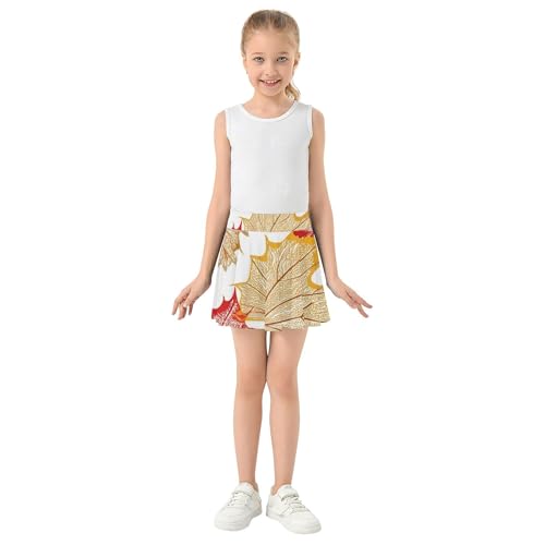 Floral Athletic Shorts for Girls Skorts Tennis Skirts for Kids Little Girl Autumn Maple Leaves Colors Red 4t3
