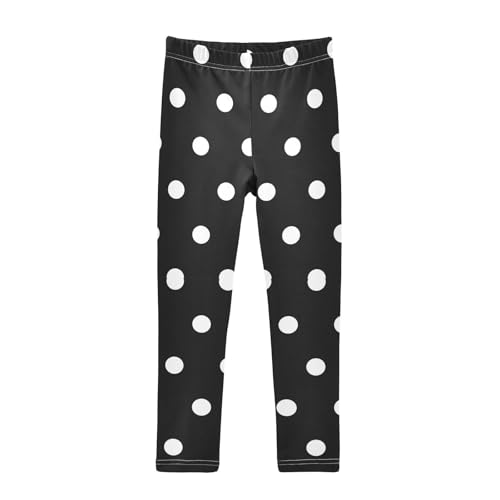 Classic Black White Polka Dot Leggings for Girls Yoga Pants Dance Tights Trousers Slim Long Pants, 4T