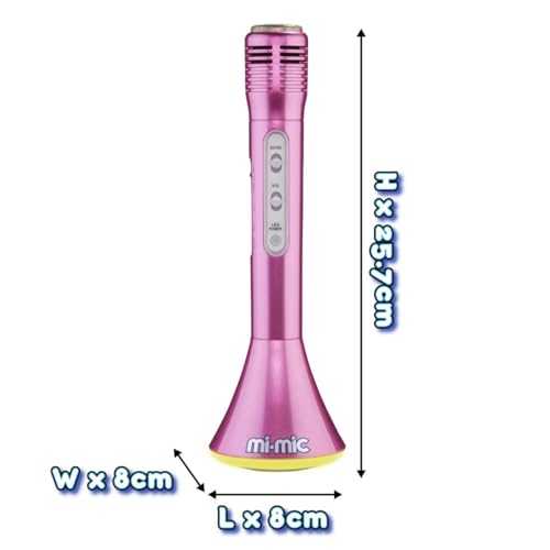 Mi-Mic Kids Karaoke Microphone | Wireless Speaker with Wireless Bluetooth and LED Lights Microphone for Kids, Pink