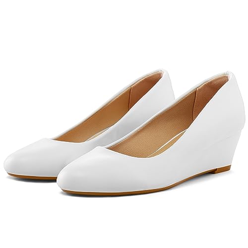 mysoft Women's Wedge Pumps Closed Toe Low Heel Dress Shoes White