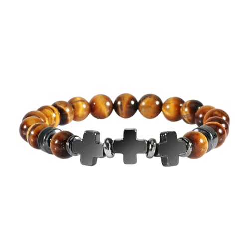 Bracelet perles cristal nature et croix blanche, un bijou tressé extensible haut de gamme