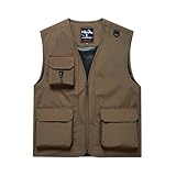 HYCOPROT Herren Outdoor Anglerweste Lässige Ärmellose Weste Herren zum Reisen Leichte Wasserdichte Arbeits Utility Cargojacke Winter Oberbekleidung mit 5 Taschen zum Jagen Wandern Trainieren Klettern