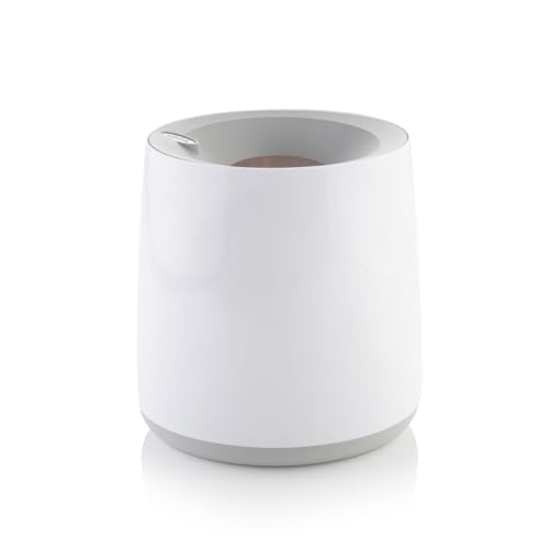 Minky Bathroom Waste Bin, 8L Capacity, Oval-Shaped Compact Bin, Removable Lid With Aperture for Easy Cleaning, Stylish & Practical, White & Light Grey, Made in the UK