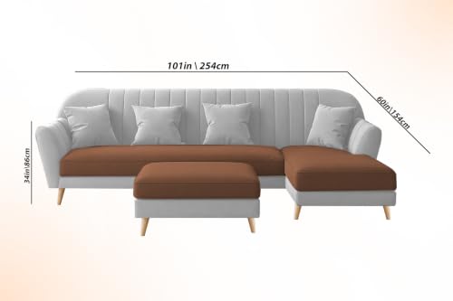 Image of Atticus RHS 6 Seater L Shape Sofa Set with Ottoman Living Room (Brown Grey Colour Fabric) Premium Fabric Sofa Set for Living Room