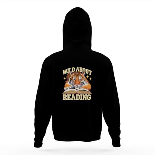 Vintage Wild About Reading Tiger Hoodies for Teen Girls Boys Lightweight Kangaroo Pocket Sweatshirt4