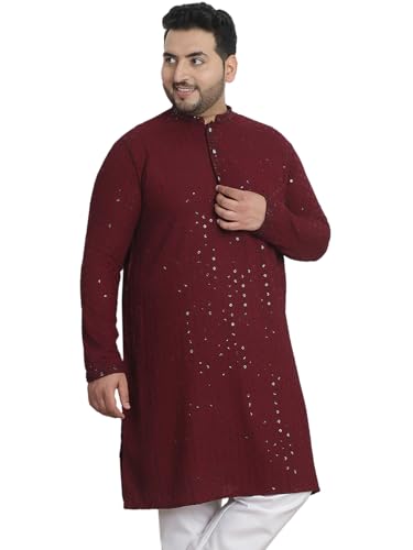 Image of SOJANYA Plus(Since 1958) Men's Cotton Relaxed Fit Straight Radiant Elegance Sequinned Kurta for Navratri, Garba & Puja