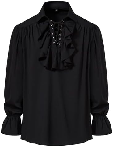 Camicia Uomo Medievale Gotica Steampunk - Con Cappuccio E Lacci - Slim