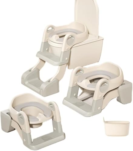 3 in 1子供用補助トイレフットトイレトレーナー折りたたみ式トイレハンドルアラノ用スプラッシュ防止取り外し可能簡単な組み立て (グレー)