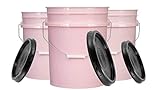 House Naturals 5 Gallon Pink Food Grade Bucket Pail with Lid (Pack of 3) BPA Free containers -Made...