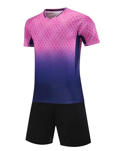 TiaoBug Kids Soccer Uniforms Boys Short Sleeve T-shirt Shorts Set Children Uniform Football Training Sports Outfits Hot Pink 15-16 Years2