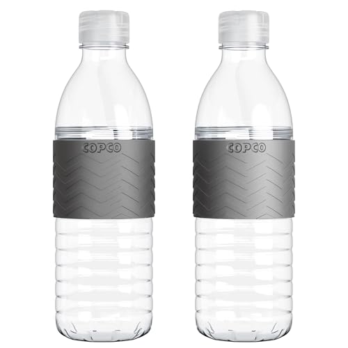Copco Hydra Water Bottle with Spill-Resistant Lid, 16.9 oz (Set of 2) - Reusable Tritan Non-Slip Sleeve, Twist-Open Body - BPA-Free, Leak-Proof, Durable & Portable for Gym, Office, School (Gray)
